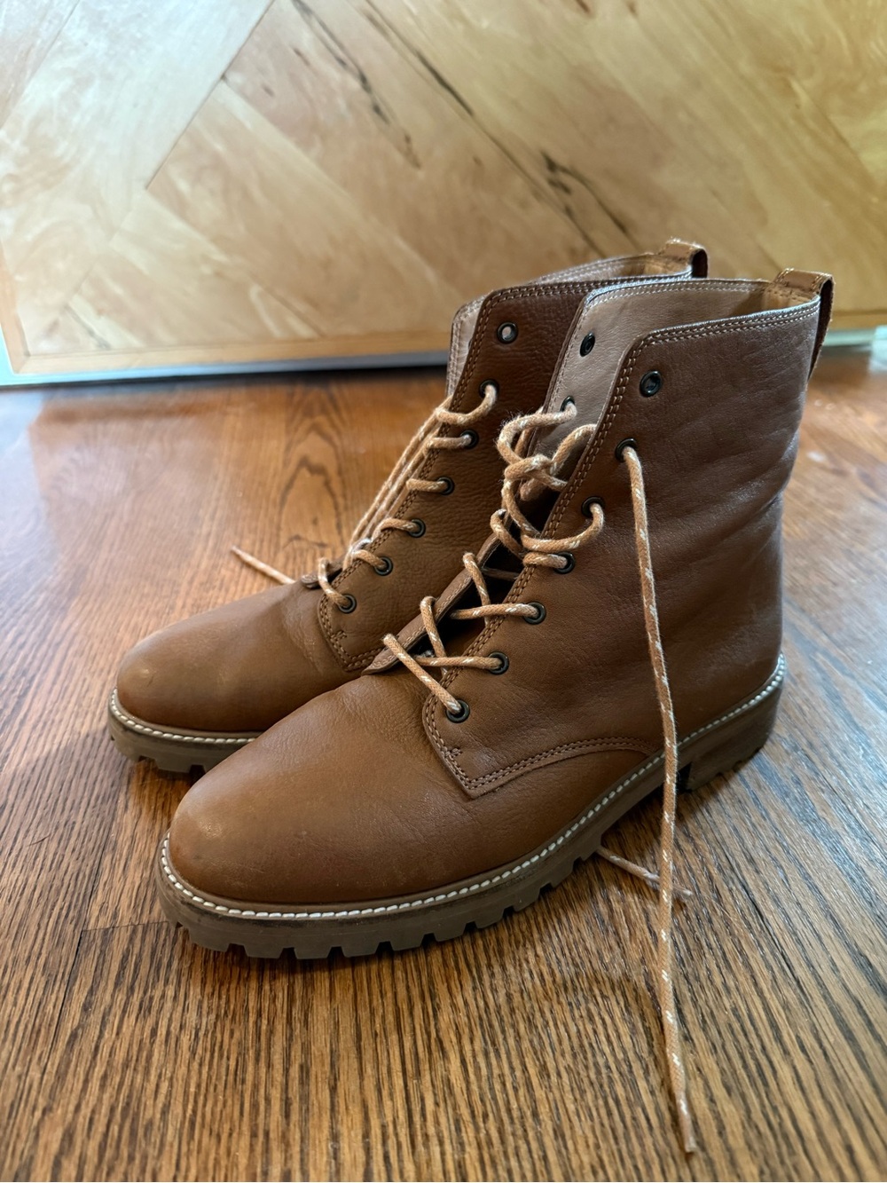 Madewell Women Tan Leather Lace-Up Boots